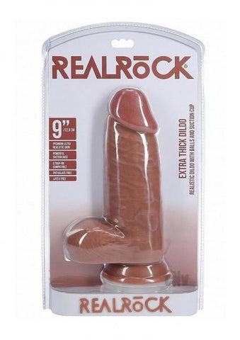 Realrock Extra Thick 9 In. Dildo With Balls Tan