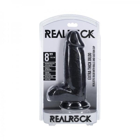 Realrock Extra Thick 8 In. Dildo With Balls Black