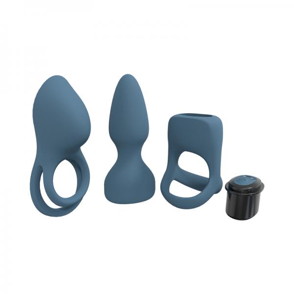 Loveline Pleasure Kit 10 Speed Silicone Rechargeable Waterproof Blue Grey