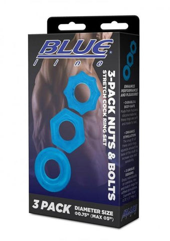 Blue Line Nuts Bolts Cring 3pk Blu