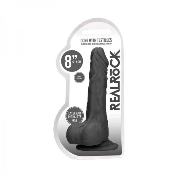 Realrock Skin 8 In. Dildo With Balls Black