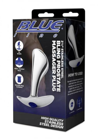 Blue Line 2.5" Stainless Steel Bling Prostate Massager Plug