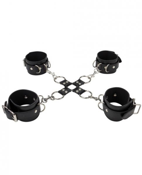 Ouch! Leather Hand And Leg Cuffs Black