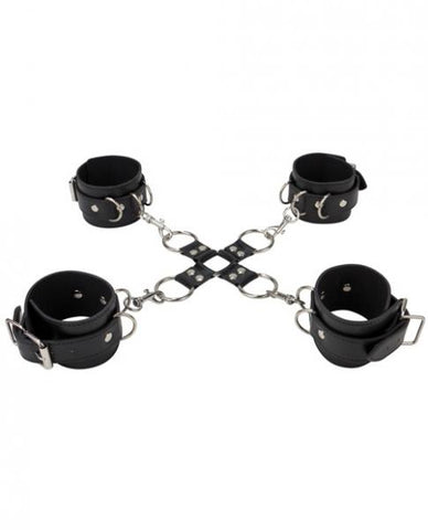 Ouch! Leather Hand And Leg Cuffs Black
