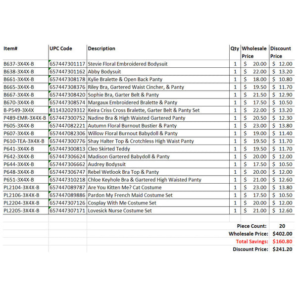FL 20 Piece Grab Bag 3X/4X Mix A