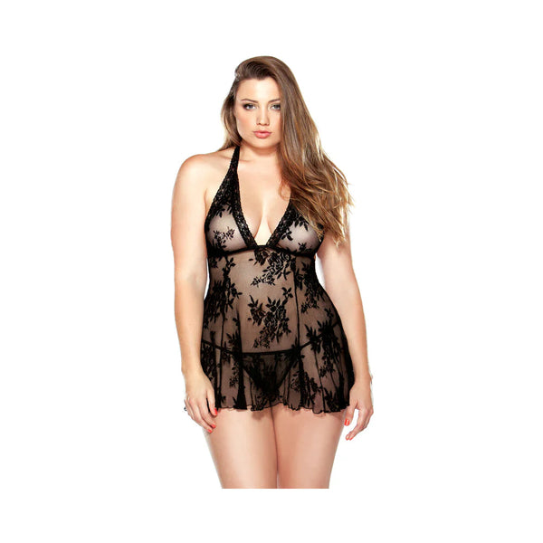 Lace Chemise & Matching G-String Black 1X/2X