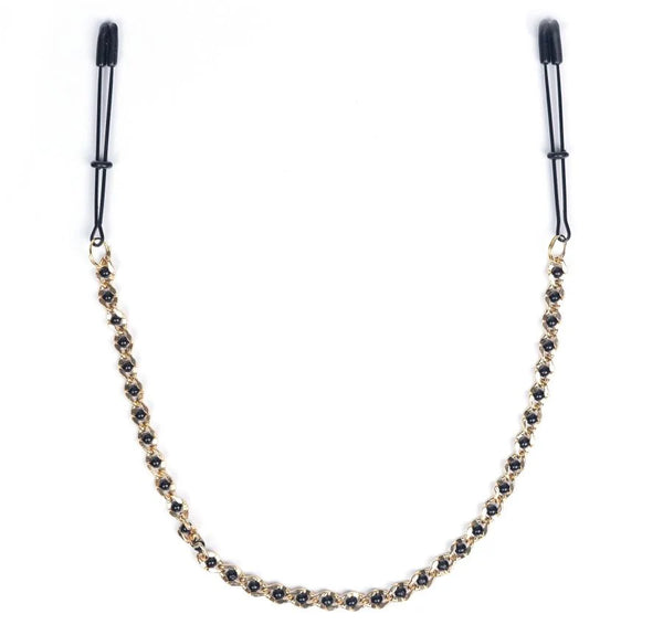 BLACK TWEEZER NIPPLE CLAMPS W/ BEADED CHAIN