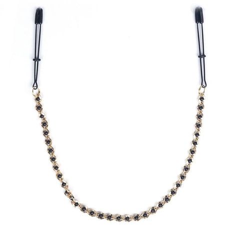 BLACK TWEEZER NIPPLE CLAMPS W/ BEADED CHAIN