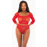 Rhinestone Crop Top With Matching Panty Red O/S