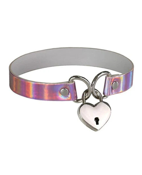 Plesur Heart Lock Collar - Holographic Pink