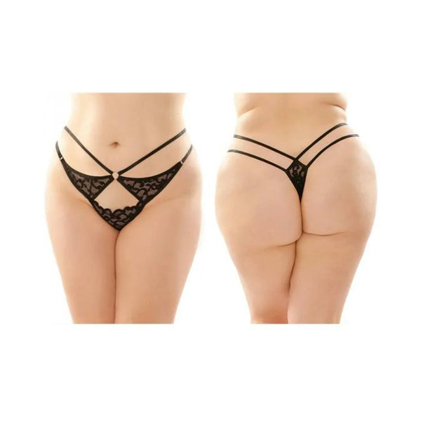 Jasmine Strappy Lace Thong With Front Keyhole Cutout 6-pack Q/s Black