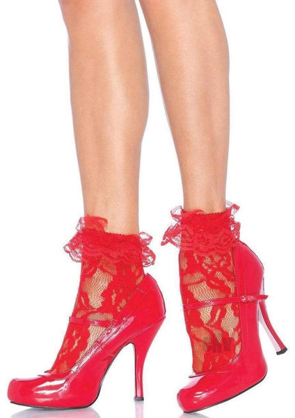 Lace Anklet With Ruffles Os Red