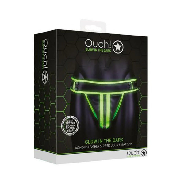 Ouch! Glow Striped Jock Strap - Glow In The Dark - Green - S/m