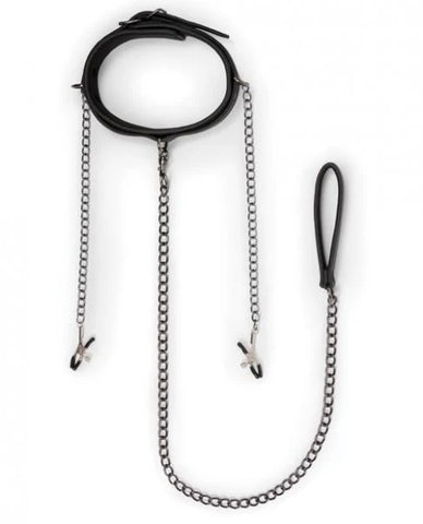 Easy Toys Lead & Nipple Clamps, Collar Restraint Set Black