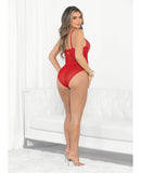 Rose Embroidered Lace Teddy Red LG