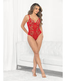 Rose Embroidered Lace Teddy Red SM