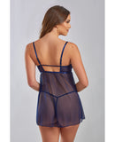 Jennie Cross Dyed Galloon Lace & Mesh Babydoll Navy LG