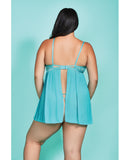 Riley Eyelash Lace Soft Cup Babydoll & Panty Teal 1X