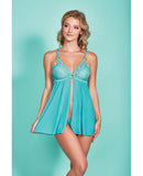 Riley Eyelash Lace Soft Cup Babydoll & Panty Teal MD