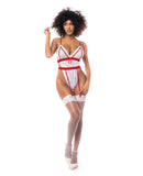 Sexy Nurse Bodysuit & Head Piece White/Red L/XL