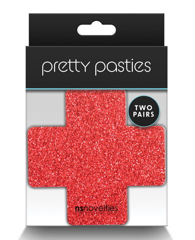 Pretty Pasties Glitter Cross Red/Silver - 2 Pair