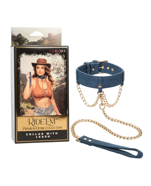 Ride 'Em Premium Denim Collection Collar w/Leash