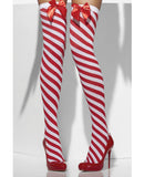 Smiffy Holiday Opaque Striped Thigh Highs w/Bows Red/White O/S