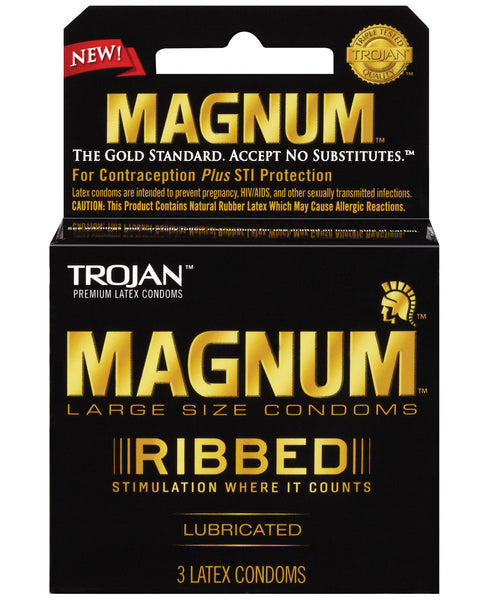 Trojan Magnum Ribbed Condoms - Box of 3