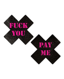 Pastease Fuck You Pay Me Cross - Black/Pink O/S