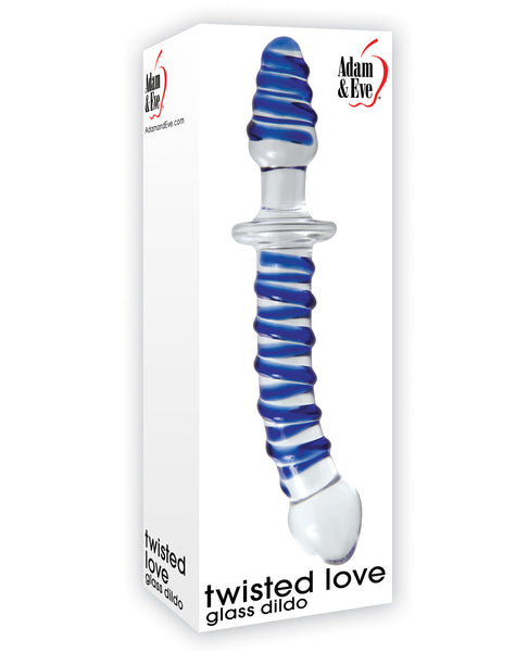 Adam & Eve Twisted Love Glass Dildo - Clear/Blue