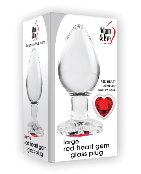 Adam & Eve Red Heart Gem Glass Plug - Large