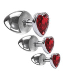 Adam & Eve Three Hearts Gem Anal Plug Set - Silver/Red