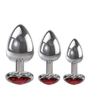 Adam & Eve Three Hearts Gem Anal Plug Set - Silver/Red