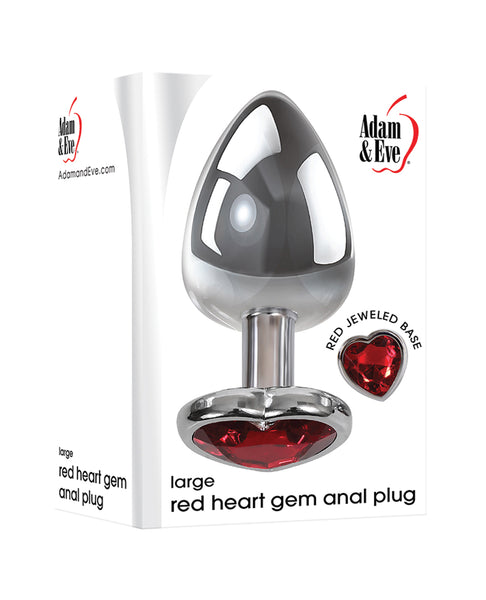 Adam & Eve Red Heart Gem Anal Plug - Large Red/Chrome