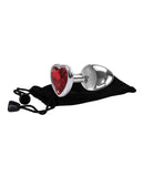 Adam & Eve Red Heart Gem Anal Plug - Large Red/Chrome