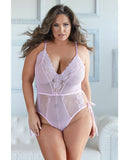 Allure Belle Lace & Mesh Tie Up Romper Pink 1X/2X