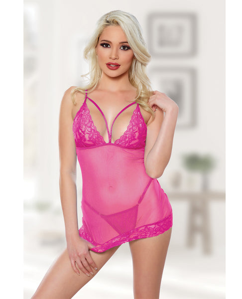 Allure Blush Me Babydoll & G-String Hot Pink O/S