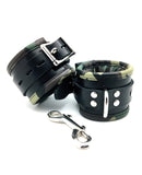 Sensual Sin Leather Padded Wrist Cuffs - Camo Piping