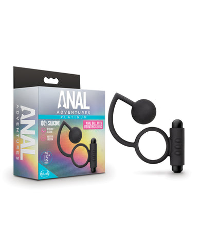 Blush Anal Adventures Platinum Silicone Anal Ball w/Vibrating C Ring - Black