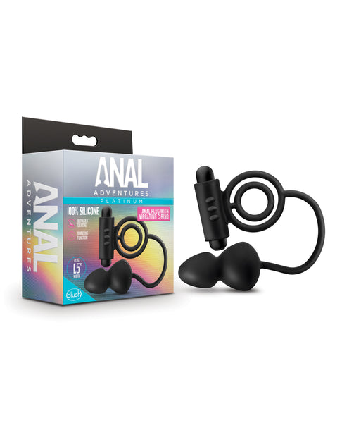 Blush Anal Adventures Platinum Silicone Anal Plug with Vibrating C Ring - Black