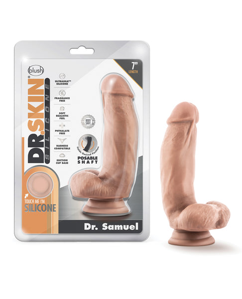 Blush Dr. Skin Silicone Dr. Samuel 7" Dildo w/Balls - Vanilla