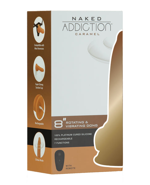 Naked Addiction 8" Rotating & Vibrating Dong w/Remote - Caramel