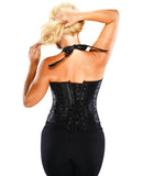 Halter Floral Print Corset w/Hook & Eye Closures & Acrylic Boning - Black