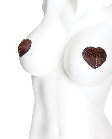 Heart Rhinestone Pasties - Red/Black O/S