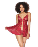 Stretch Lace Soft Triangle Cup Babydoll w/Thong Ruby O/S