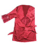 Stretch Satin Robe w/Eyelash Lace Sleeve Robe Merlot OS/XL