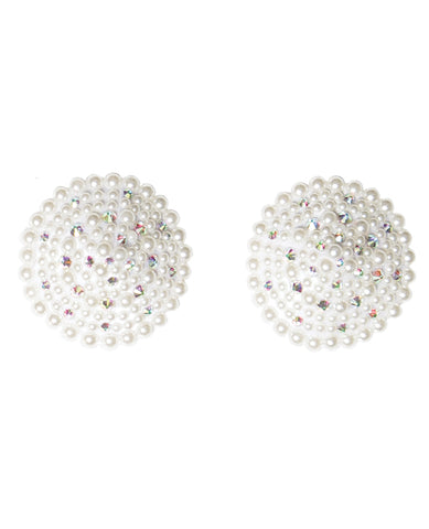 Pearl & Rhinestones Round Reusable Pasties - White O/S