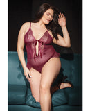 Bold Mesh & Fine Lace Crotchless Teddy Merlot OS/XL