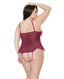 Bold Mesh & Fine Lace Crotchless Teddy Merlot OS/XL