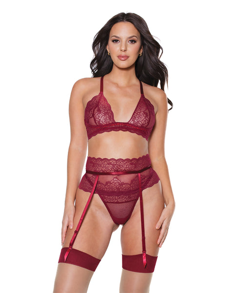 Holiday Bra, Garter Belt & Thong Merlot SM